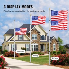 VEVOR 25FT Telescopic Flagpole Kit Heavy Duty Aluminum Flag Pole American Silver