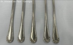 Vintage Nickel Silver Cocktail Seafood Cheese 6 in Forks Set of 5 Ornate Design