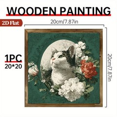 Vintage Floral Tabby Cat Wooden Plaque Victorian Home Decor for Entryway Cafe