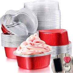 40 Sets 1.86 oz Mini Heart Shaped Cake Pans with Lids Aluminum Foil pan 55 ml
