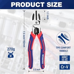 WORKPRO Diagonal Cutting Plier 7.5″ Wire Stripper Heavy Duty Side-Cutting Pliers