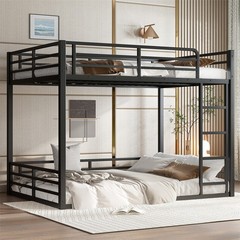 Metal Bunk Bed,Full XL over Full XL Floor Bunk Bed Frame for Kids Teens Adults