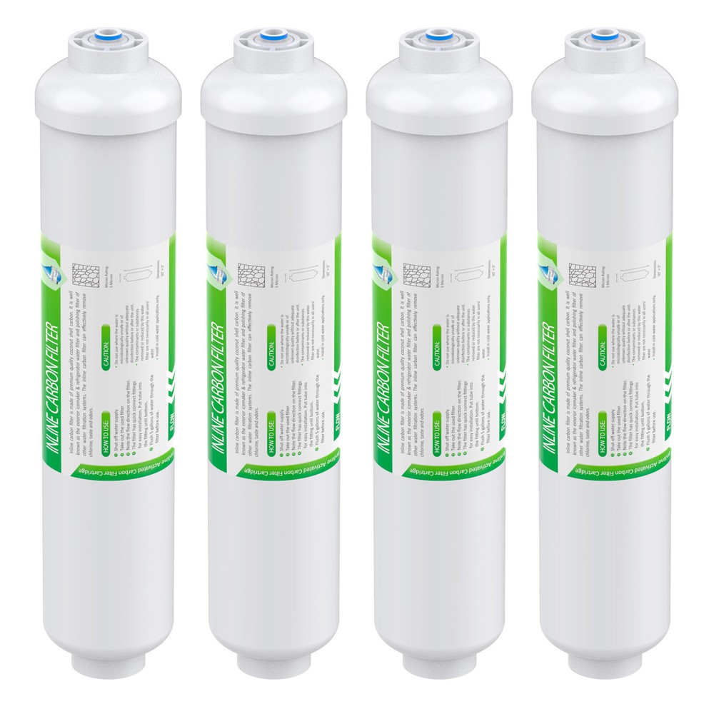 4 Pack Inline Post Carbon Water Filter Purifier Quick Connect 1/4″ T33 10″ x 2″