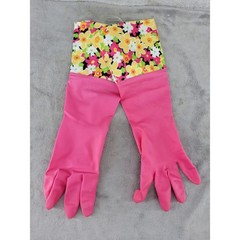Pink Floral Cuff Rubber Cleaning Gloves Medium Retro Kitschy Waterproof 15.5 In