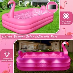 Inflatable Pool with Lights, Solar Flamingo Swimming Pool for Kids,Adults