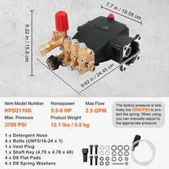 Pressure Washer Pump Power Washer Pump 3/4″ Horizontal 3700 PSI 2.5 GPM