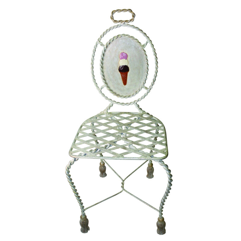 Wrought Iron Silver Bistro Chair Ice Cream Cafe Indoor Outdoor Tassel