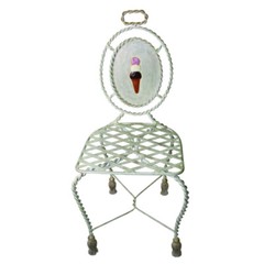 Wrought Iron Silver Bistro Chair Ice Cream Cafe Indoor Outdoor Tassel