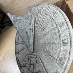 VTG 9” Sundial “I Count None But Sunny Hours” Winged Hourglass Garden Patina