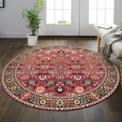 5Ft Round Vintage Area Rug Non Slip Washable Cherry Red Circle Carpet