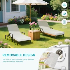 NAIZEA Chaise Lounge Cushions Outdoor Set of 2 Waterproof with Removable Cover