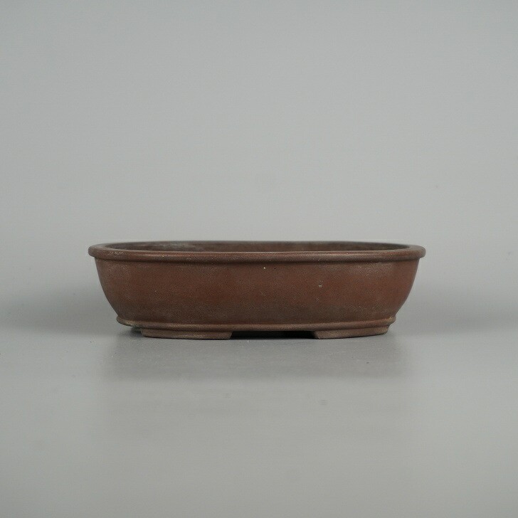 Shohin Bonsai Pot Shibakatsu Unglazed Brown Oval 15.3cm 6.02in Tokoname Vintage