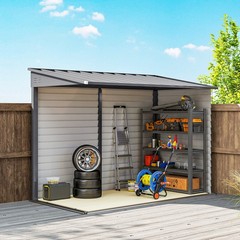 4.6′ x 9′ Metal Outdoor Storage Shed with Lockable Doors, Gray