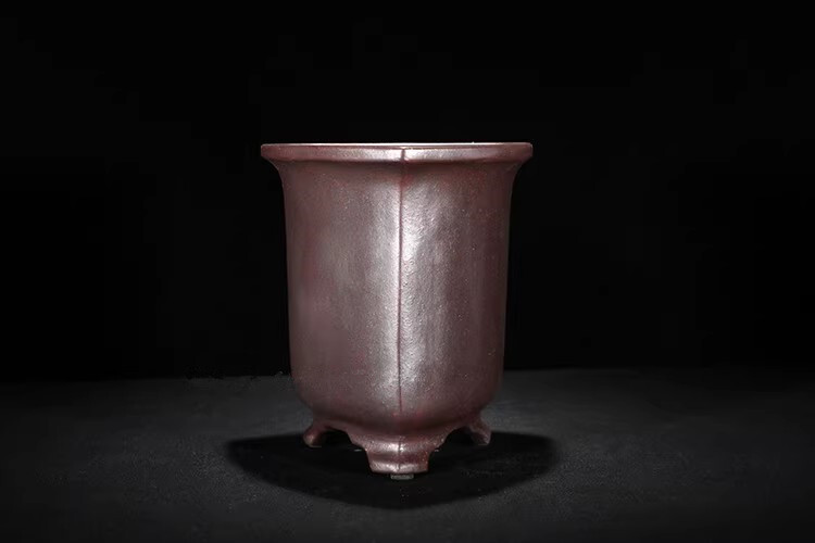 6.02in Chinese Antiqued Refine Zisha Handmade Triangle Potted Bonsai Flower Pot
