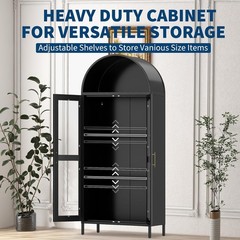 73 in Tall Metal Arched Cabinet Kitchen Pantry Storage Cabinet with Glass Doors