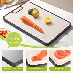 Titanium Cutting Board, Double~Sided, 15×10.3 in, Non~Porous, Odor Resistant