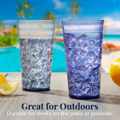 Splash [Set of 16] 18 Ounce Plastic Stackable Water Tumblers in 4 Coastal Colors