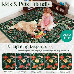 Yinhua Area Rug 5×7 Floral Rugs for Living Room Green Washable Rug Non Slip S…