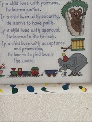 VTG Handmade Cross Stitch Sampler Children Learn What They Live Framed Art Decor