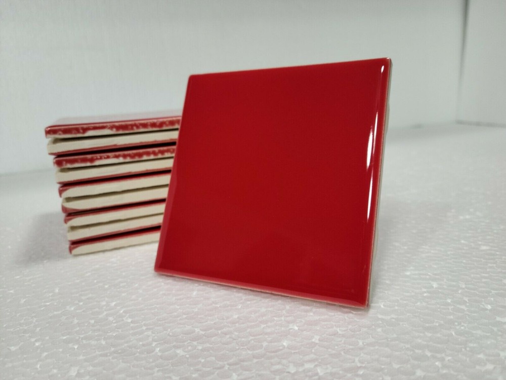 Candy Apple Red Ceramic Tile 4.25 in Subway Subway Square Mid Century Modern
