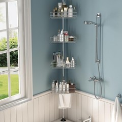 4-Tier Shower Caddy Organizer Tension Pole, Rustproof Corner Shelf for Bathroom