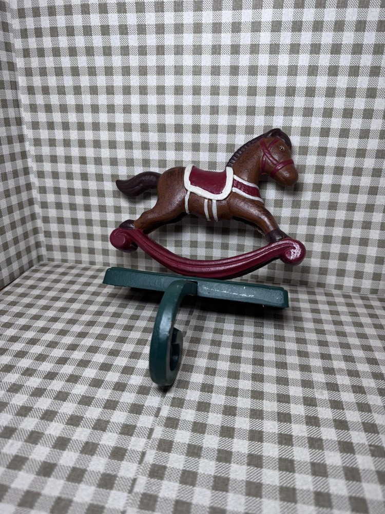 Vintage 3lb 12oz Heavy Cast Iron Rocking Horse Christmas Stocking Holder 6″×6″
