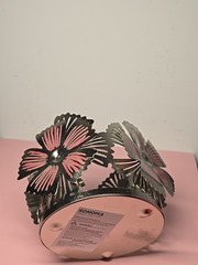 Sonoma for Life Flower Decor Candle Holder Silver and Pink Accent 4.25 In Wide