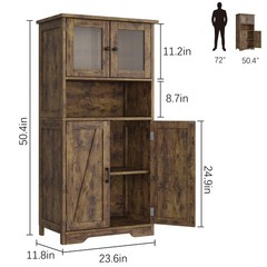 Storage Cabinet with Glass Doors & Adjustable Shelves, Kitchen Pantry Cabinet