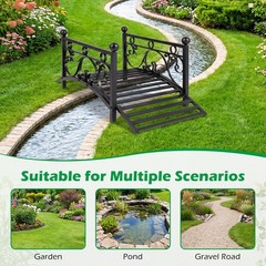 3.3 ft Garden Metal Bridge, Outdoor Arched Bridge w/Dual Patterned Side Rails
