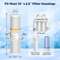 4-Pack CTO Carbon Block Water Filter 10″x2.5″ Replacement for Whole House RO 5μm