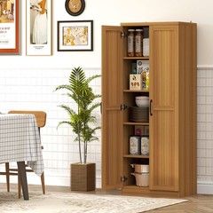 63″ Rustic 2-Door Kitchen Freestanding Storage Cabinet Pantry Shelves, Brown