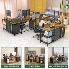 9.5FT L-Shaped Home Office Computer Desk 6 Drawers Monitor Stands Power Outlets