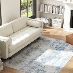 HOMCOM 4×6 Non-Slip Washable Area Rug, Floor Mat for Living Room, Blue,Used