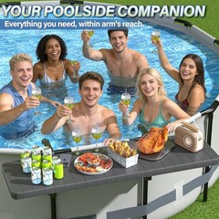 Pool Bar, Above Ground Poolside Bar Table, 49.4×9.6″ Stable & Large Dark Gray