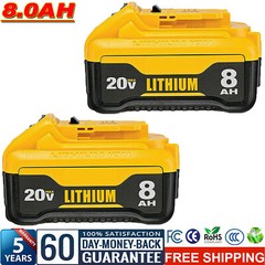 2x 8.0Ah Li-ion Battery For DeWalt 20V Max DCB200 DCB206-2 DCB205-2 20Volt Tool