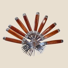 Scof France Recamier Rio Flatware Set 44pc Stainless Steel Wood Handle MCM VTG