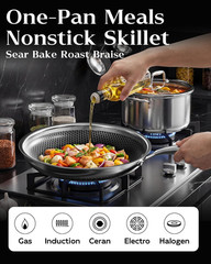 Nonstick Frying Pan Set, 8+10+12 Inch, Honeycomb Stainless Steel Skillet Pans Se