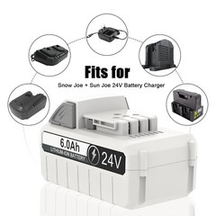6.0Ah 24V Battery Compatible with Sun Joe+Snow Joe 24VBAT-LTE/LTW with Charger