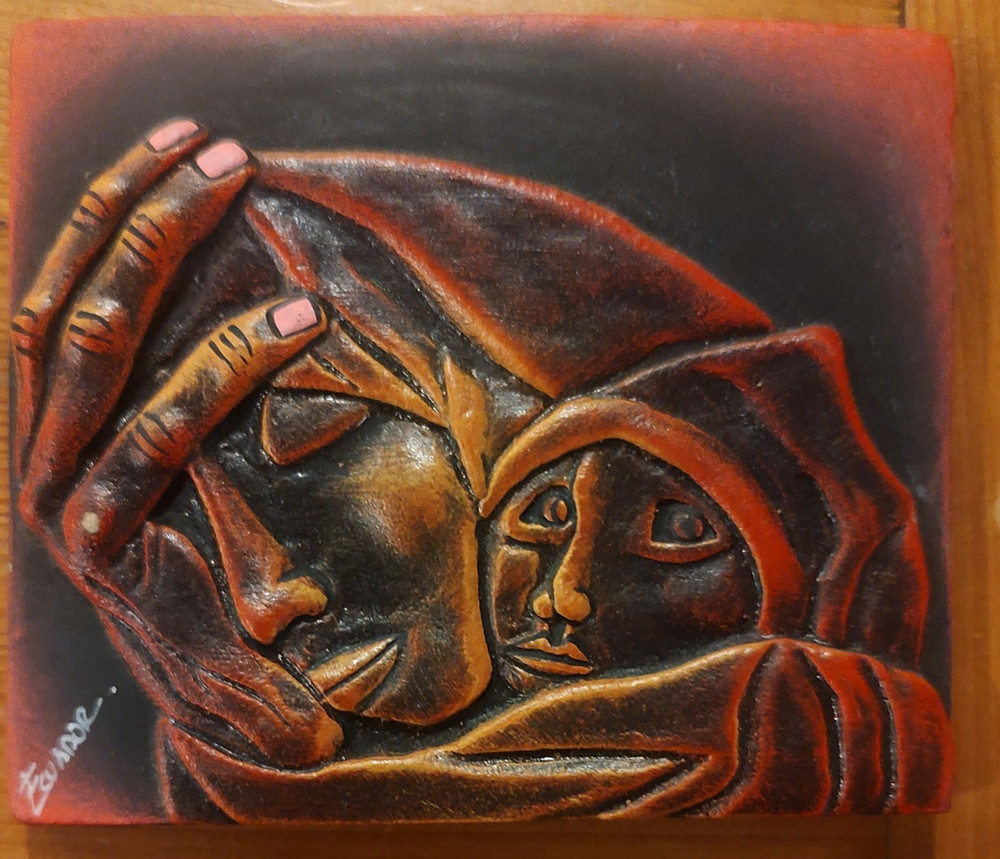 Vintage Eduardo Kingman Style Relief Wall Plaque Ecuador 4x 4.5 Dos Existencias