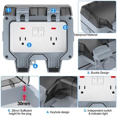 Double Outdoor Outlet with Box Waterproof IP66 Outdoor Electrical Receptacle, Ou