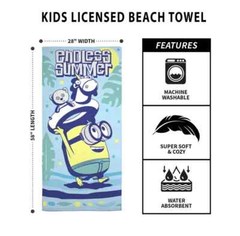 NEW Minions Endless Summer Beach Towel 28 in W X 58 in L 100% Cotton