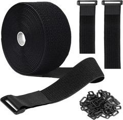 16Ft 2 Inch Wide Cable Ties, Heavy Duty Hook and Loop Straps with 15 Buckles, A