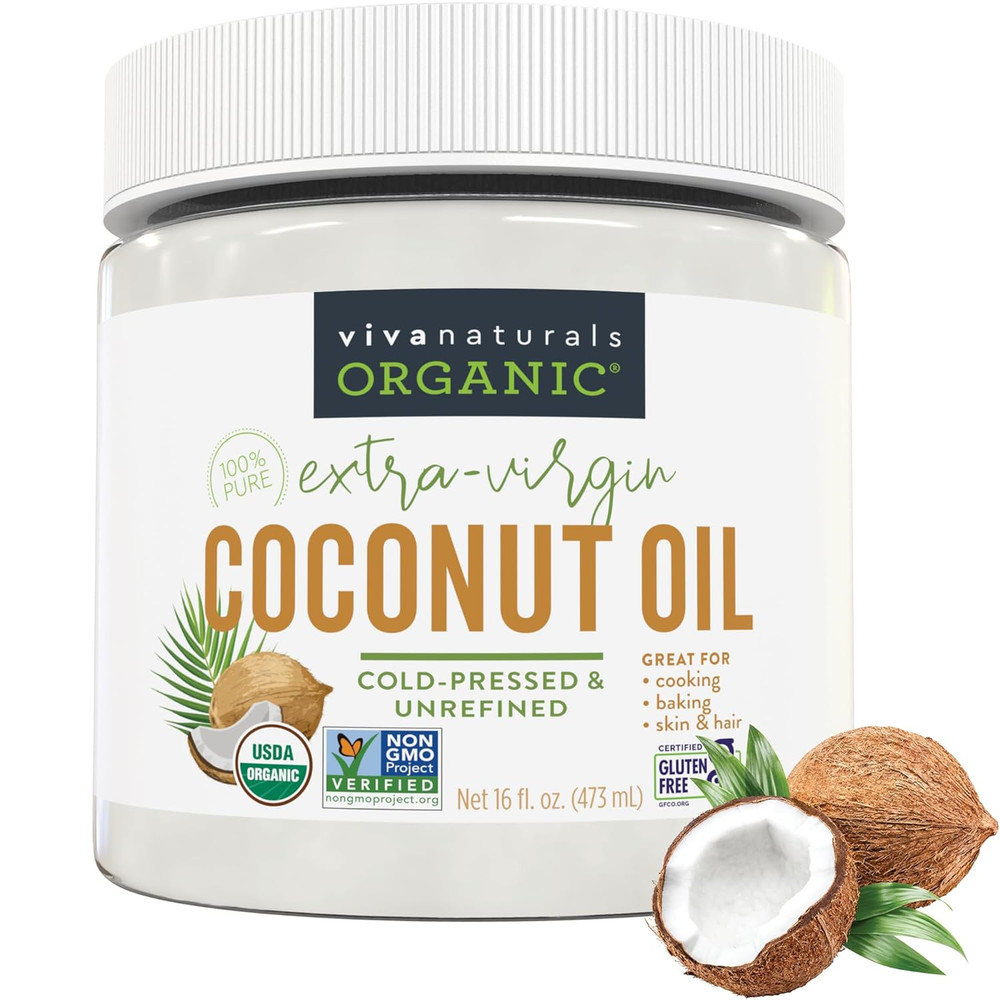 16 fl oz Viva Naturals Coconut Oil USDA Organic, Unrefined Extra Virgin, Non-GMO