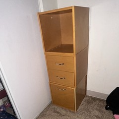 Brown Wood Freestanding Chest of Drawers, 2 Drawers, Open Cubby, Door