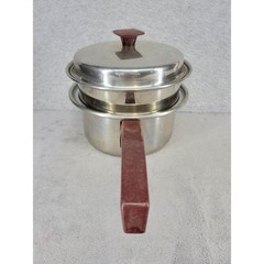 Vintage FlavorSeal Stainless Steel 3 Piece Double Boiler Set Brown Handles