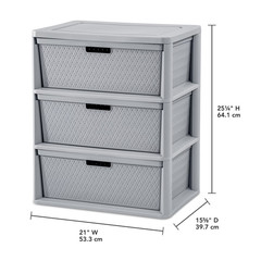Wide 3 Drawer Tower, Plastic Storage Organizer with Removable Decorative Bins, E