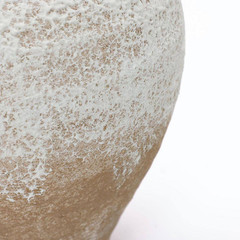 11.02 in H Rustic White & Brown Terracotta round Vase, Vintage Wide-Body, Cerami