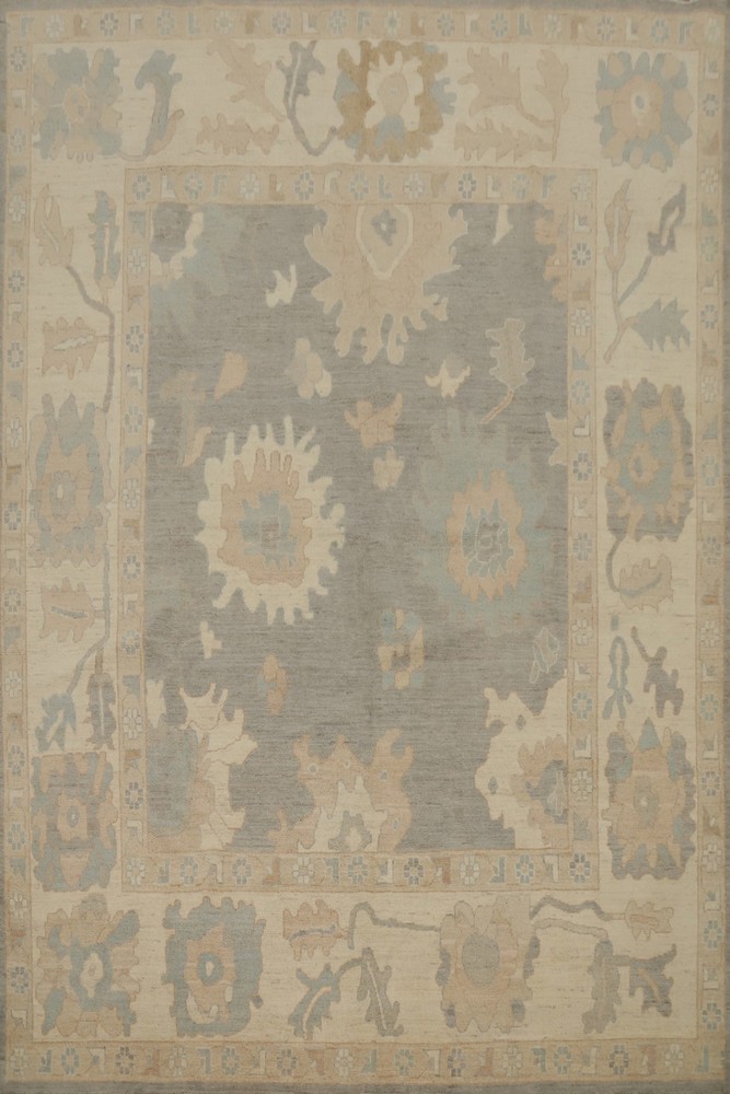 Gray Oushak Turkish Area Rug 8×10 Hand-knotted Wool Oriental Carpet for Any Room