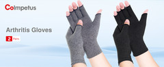 Compression Arthritis Gloves, 2 Pairs Fingerless Hand Support Wrist Brace for