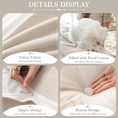 Velvet Wedge Headboard Pillow w/High-Resilience Filling Removable Zippered Cover